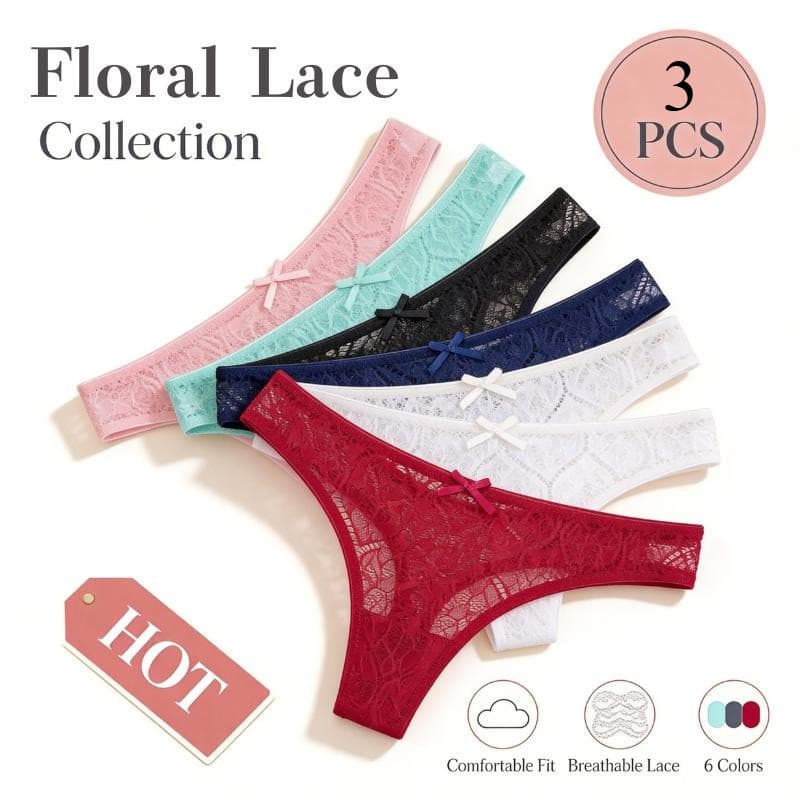 ECMLN 3 PCS Mulheres Floral Renda Tanga Soft Elástico Respirável Confortável Roupa Interior Diária 6 Cores