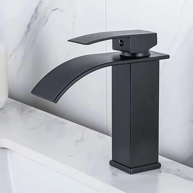 Preto Quadrado Banheiro Cachoeira Bico Bacia Torneira Da Pia Único Furo Torneiras Misturadoras snf700