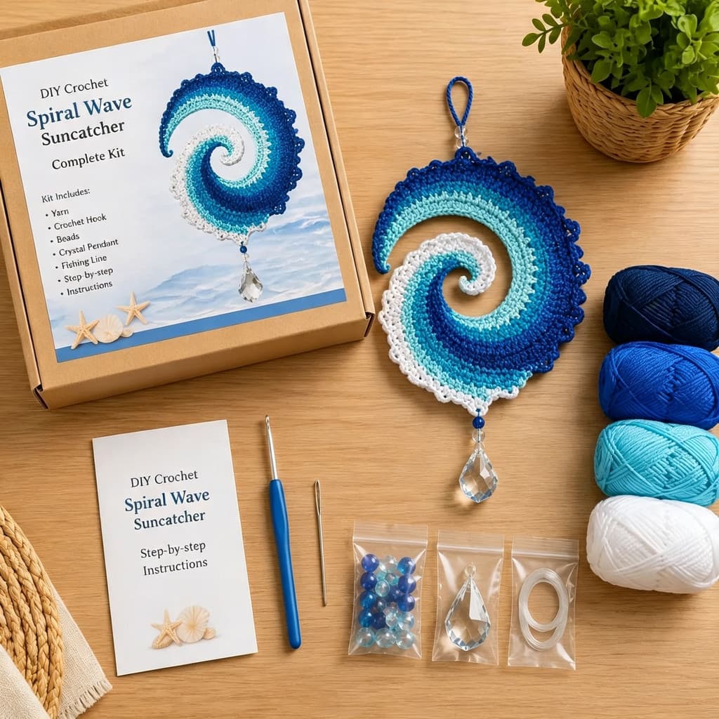 Girador De Vento Onda Oceano De Crochê DIY , Artesanato De Fio Móvel De Fluida , Decoração De Jardim Doméstico Amigável