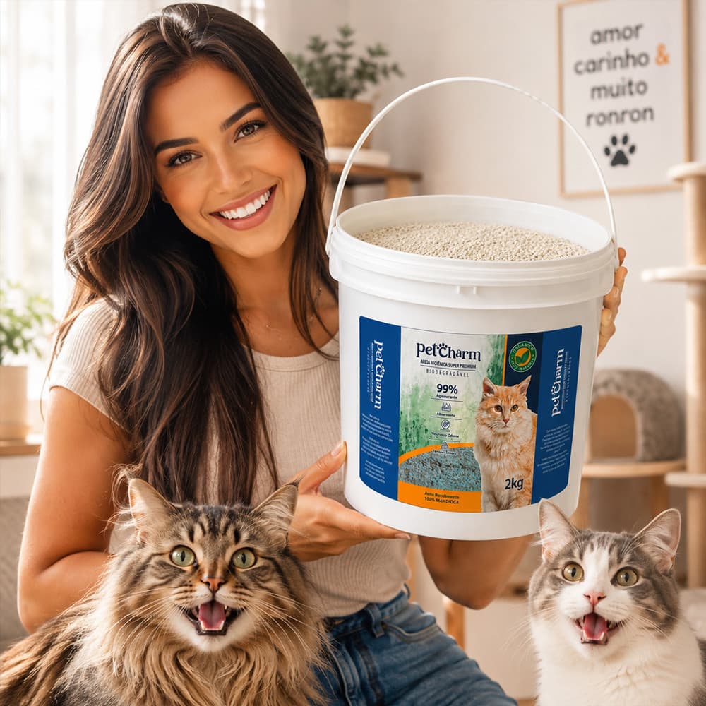 Areia Higiênica Premium para gatos 100% Mandioca Areia Biodegradável Caixa de Areia Gatos