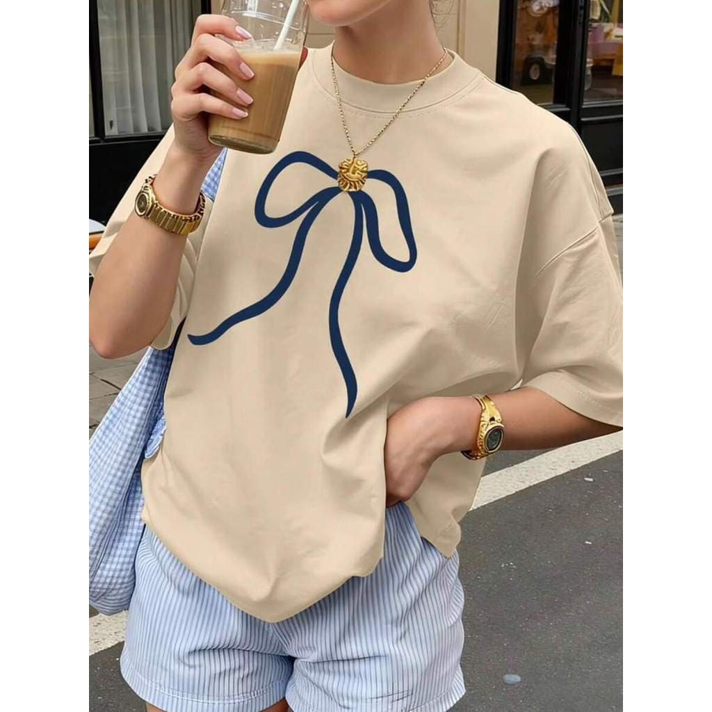 Camiseta T-Shirt Feminina Blusa 100% Algodão Com Estampa de Laço Delicado  Fashion Moda Moderna e Casual