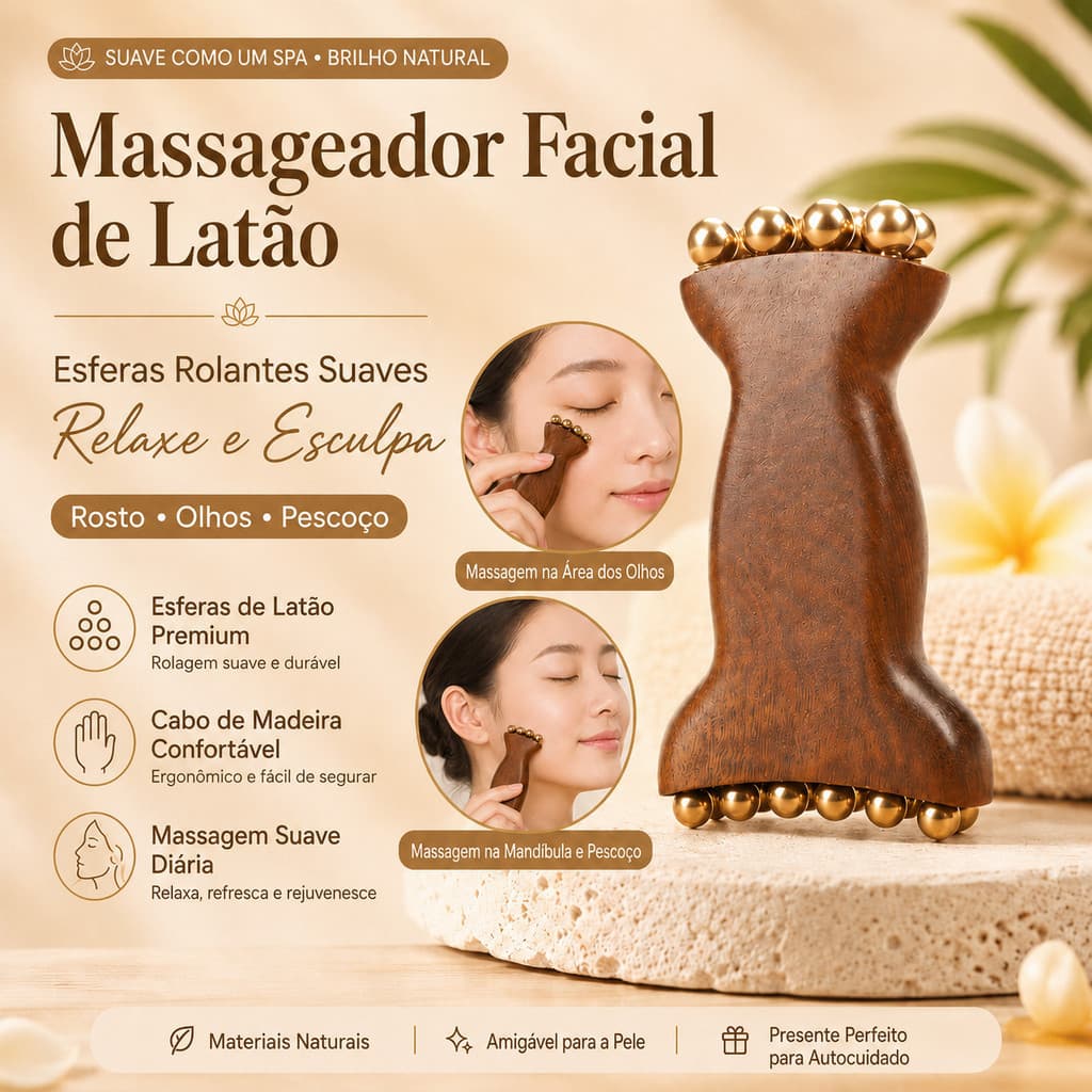 Ferramenta Gua Sha de Bronze com Pérolas Douradas - Massageador Facial Anti-Envelhecimento para Lifting, Firmamento e De