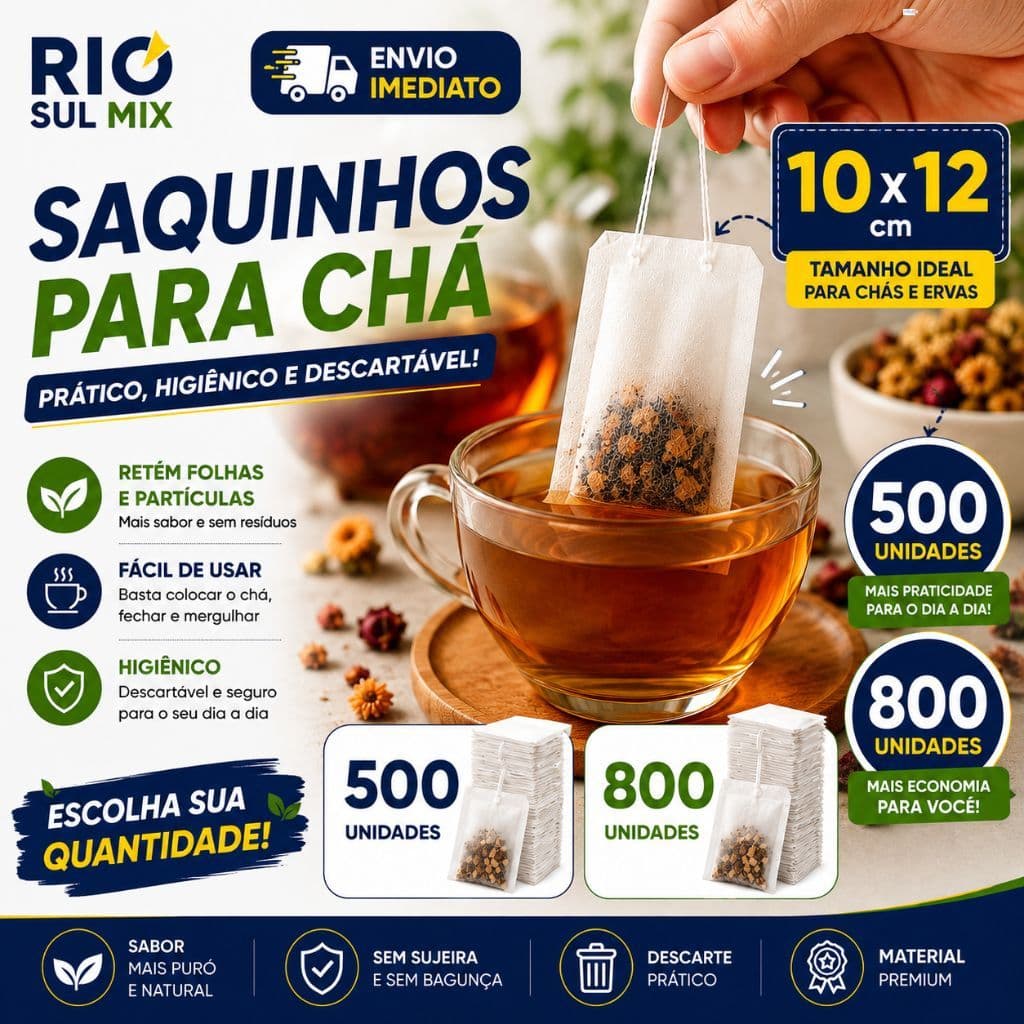 Saco Sachês De Chá TNT 10x12cm Pacote 500 / 800 Filtro Descartável Com Cordão Para Infusão Chá Ervas