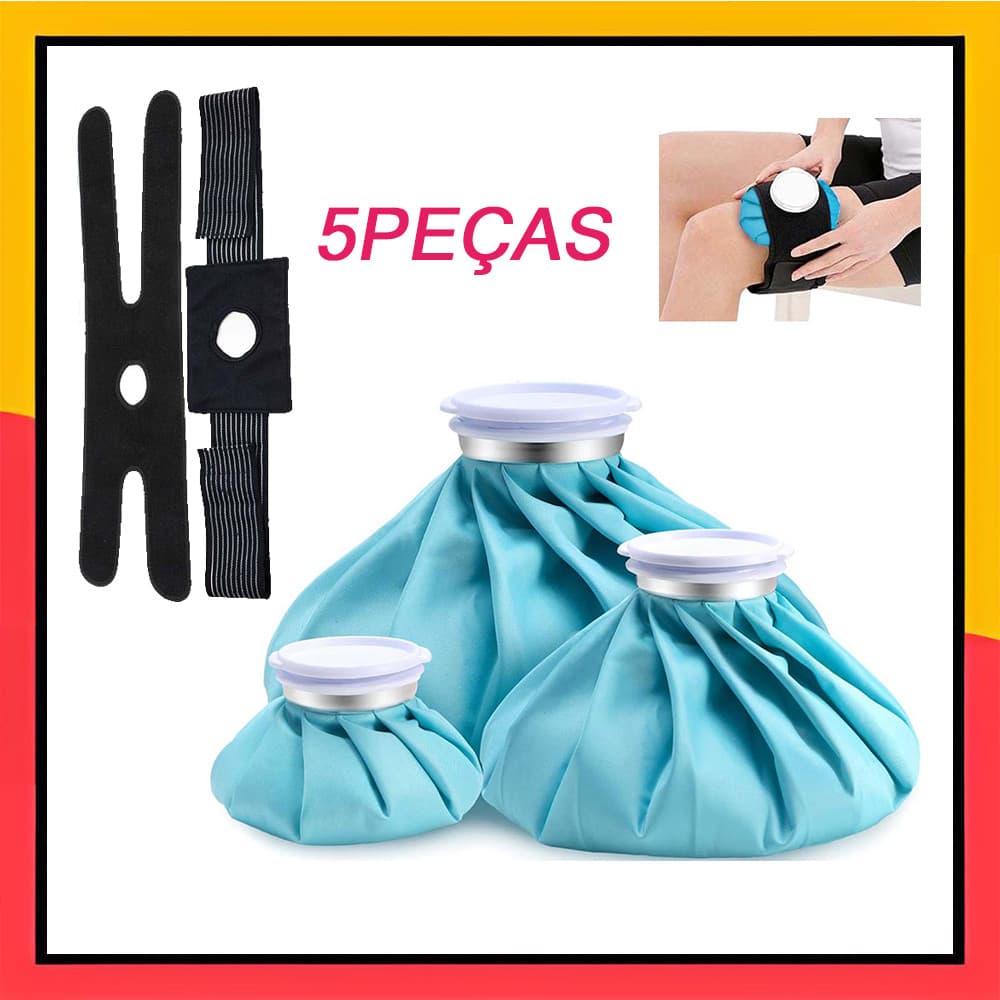 Conjunto de bolsa de gelo para uso quente e frio de 5 peças com 3 bolsas de gelo + 2 alças