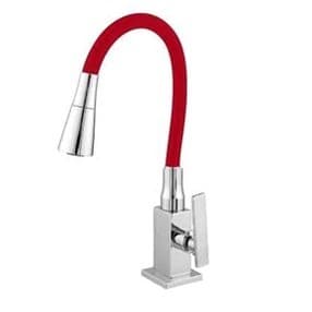 Torneira Cozinha Gourmet Bancada  Flexível Color Quadrada 1/4 Volta Cone Dois Jatos Cromado