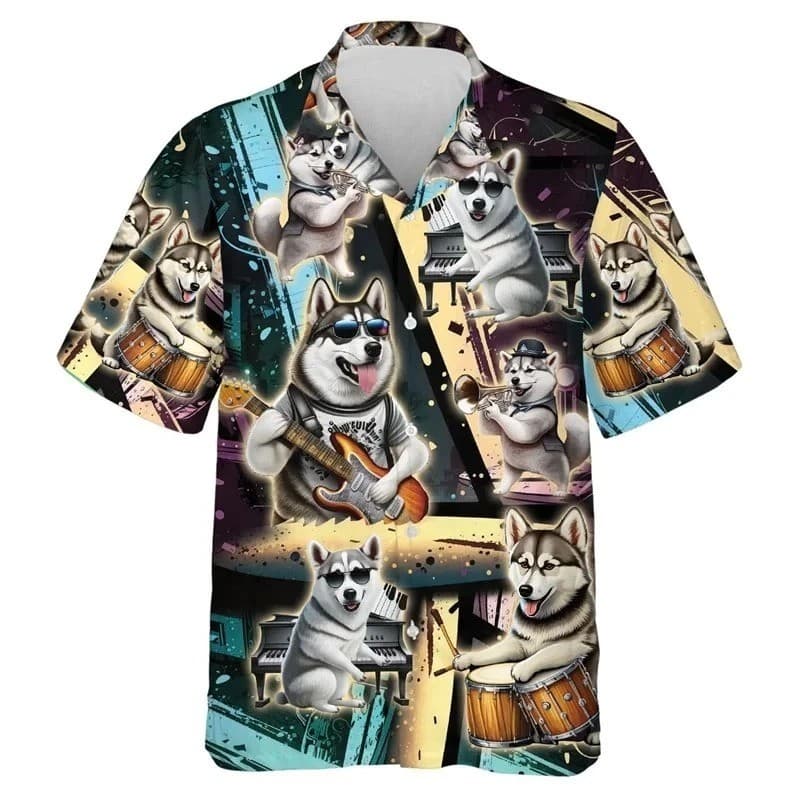Camisas Masculinas Com Botões , Cães Engraçados , Música Impressa , Tops Havaianos , Novidade , Presente Feio