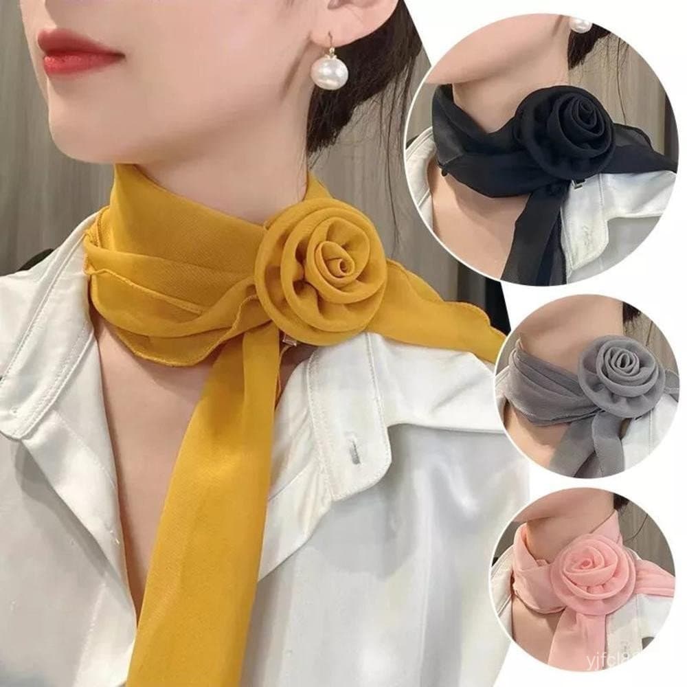 Lenço feminino destacável de chiffon floral rosa - longo e elegante, multifuncional como faixa de pescoço e faixa de cab