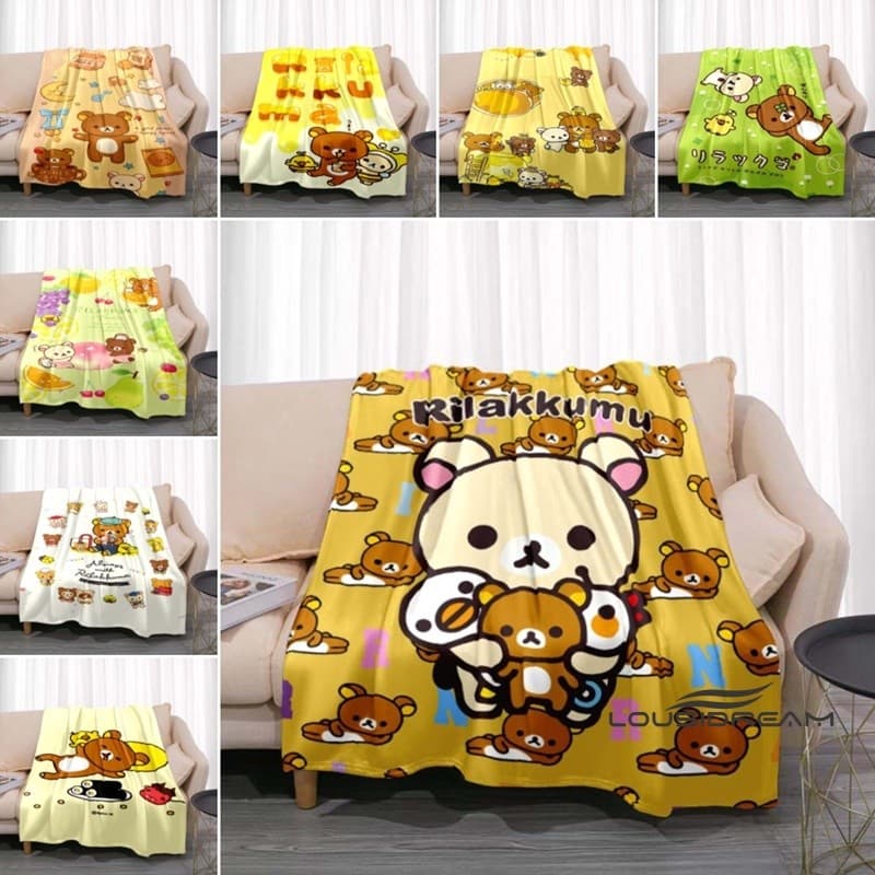 Bonito tema dos desenhos animados Rilakkuma flanela cobertor macio fofo crianças adulto sofá cobertor de pelúcia pode se