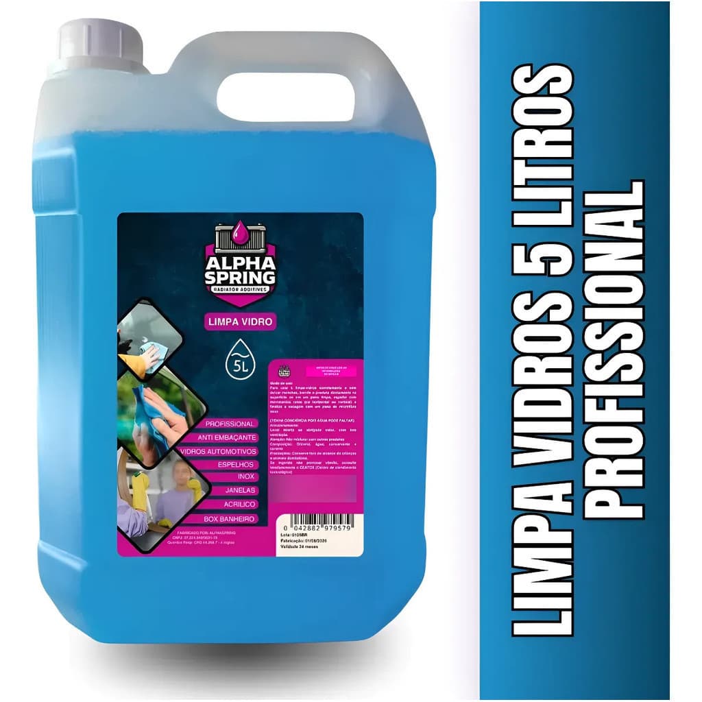Limpa Vidro 5l Janela Espelho Box Automotivo Inox E Acrilico LUSTRE BANHEIRO VITRAL ABAJOUR