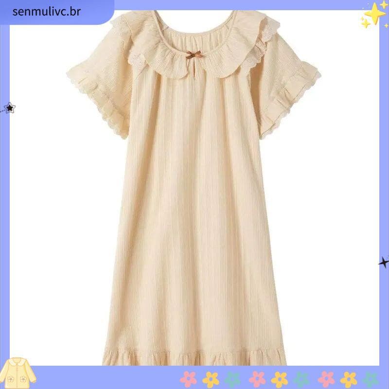 Meninas camisola crianças verão fino algodão camisola médio grande crianças pijamas de manga curta bebê menina Homewear