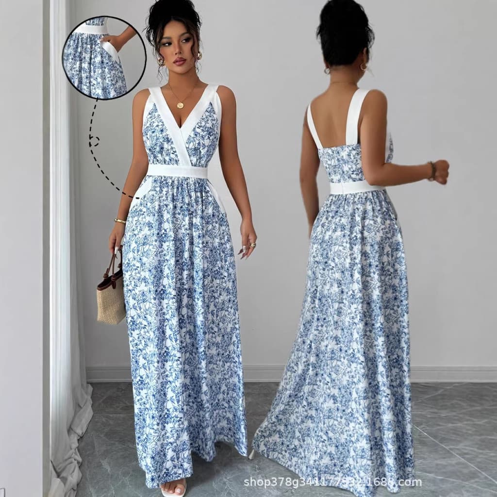 Estoque pronto Transporte rápido 2026 Primavera Europeu Americano Senhoras Elegante Estilo Elegante Floral Vestido de Co