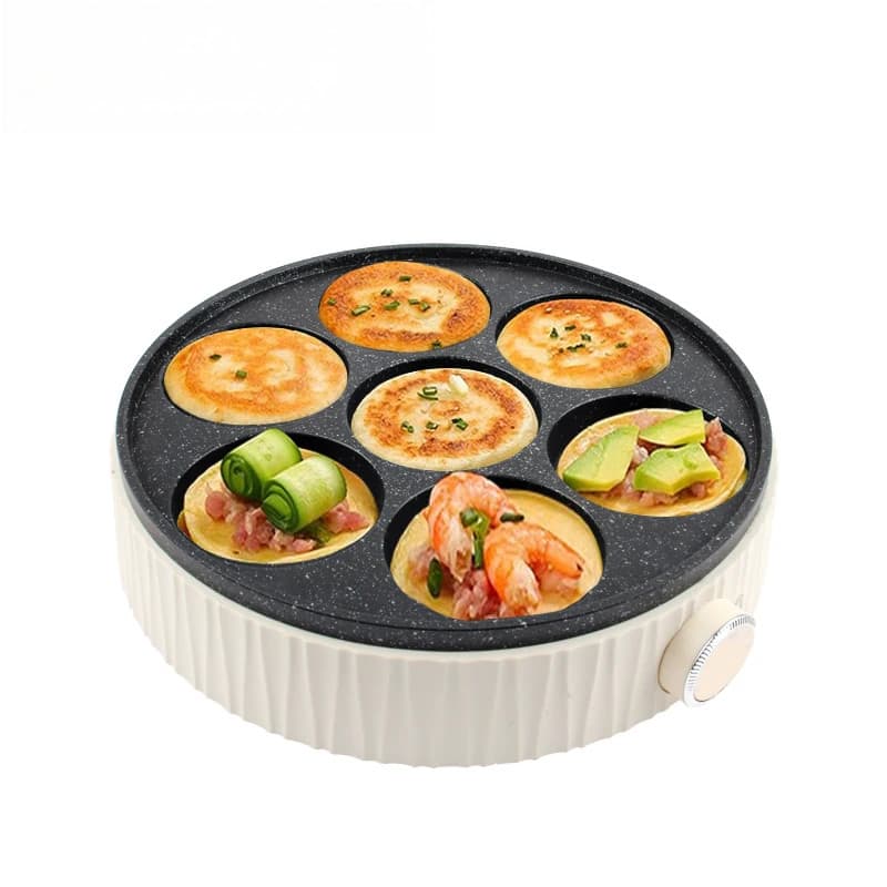Frigideira Elétrica 7 Buracos Ovo Hambúrguer Máquina Multifuncional Café Da Manhã Omelete Pan Antiaderente Panqueca Bife