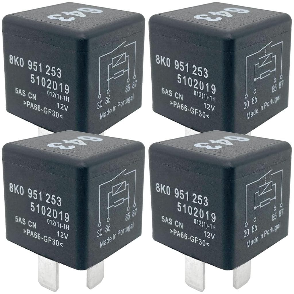 Relé Automotivo 643 (Pacote com 4) 12V 30A 4 Pinos SPST - Substituição OE para 8K0951253 - Compatível com Audi A4 A5 A6