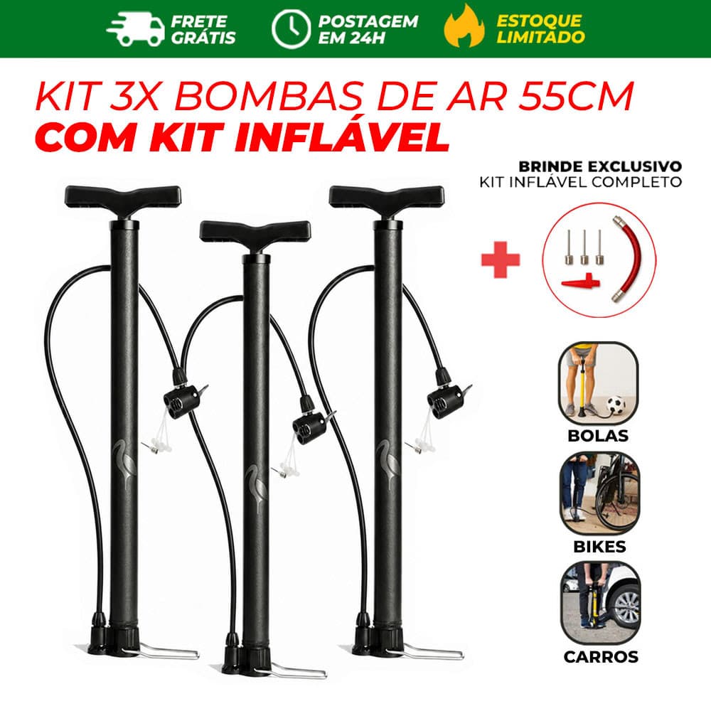 3 Bomba Manual de Ar 55cm com Bico Para Moto Bike Bola