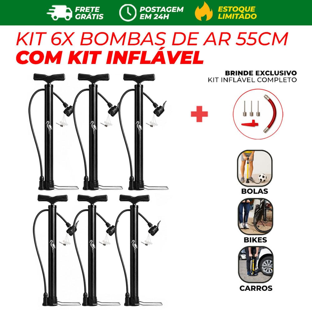 6 Bomba Manual de Ar 55cm com Bico Para Moto Bike Bola Manual