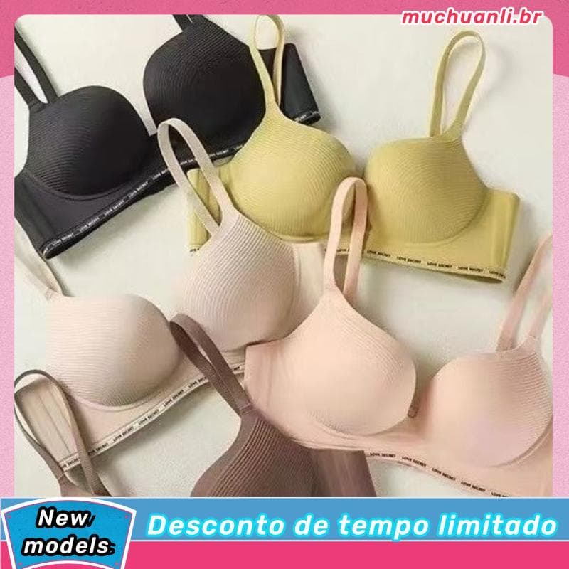 Roupa interior sem costura feminina seios pequenos reunindo sem anel de aço suporte macio suporte superior olhar grande