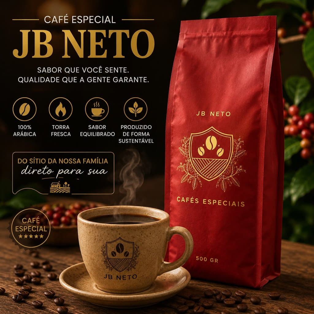 Café Especial Sul de Minas JB Neto 500g Moído 82+ SCA Torra Média Gourmet