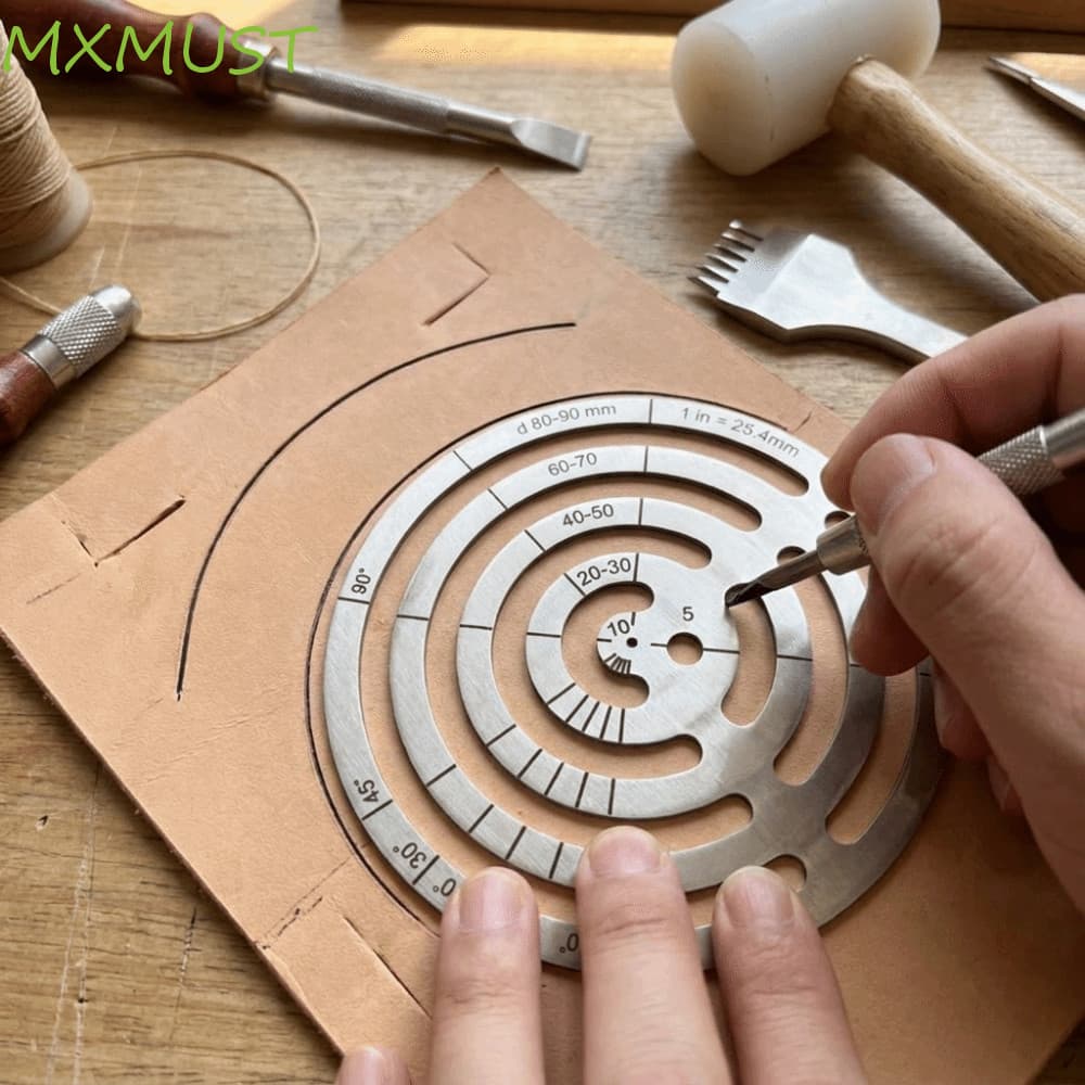 Régua Artesanal De Couro MXMUST , De Modelo De Círculo De Cantos Arredondados De Aço Inoxidável , Estêncil Circular