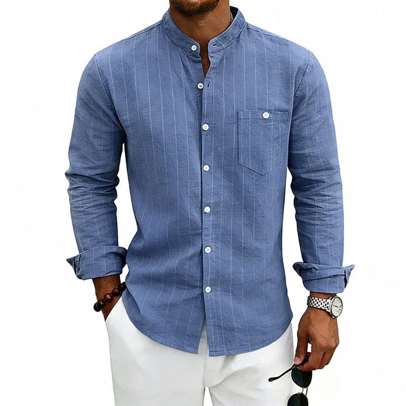Camisa de manga comprida com gola alta estampada camisa Casual elástica de quatro lados
