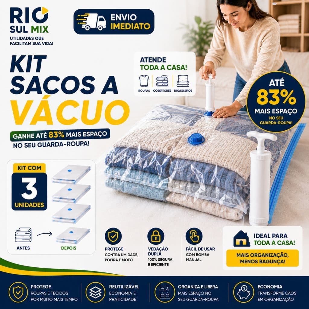 Saco A Vácuo Para Roupas 50x60 Com Bomba Manual Organizador Para Edredom Cobertor Guarda Roupa