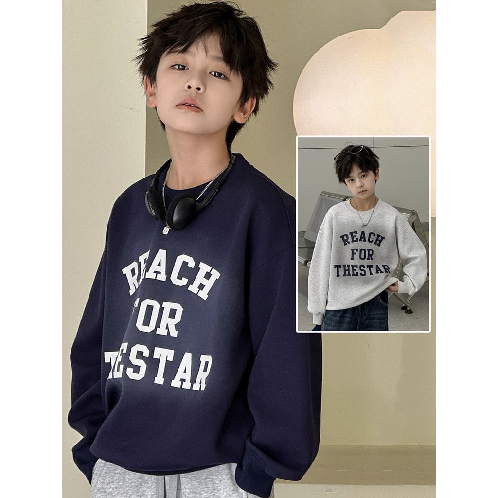 Menino moletom Spray branco solto de manga comprida roupas de outono 2026 novo estilo grande menino camisa de fundo All-