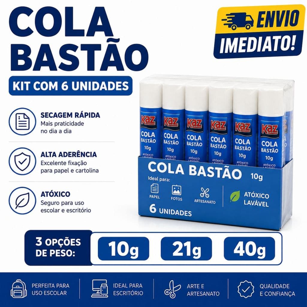 Kit 6 Cola Bastão 10g 21g 40g Cola Escolar