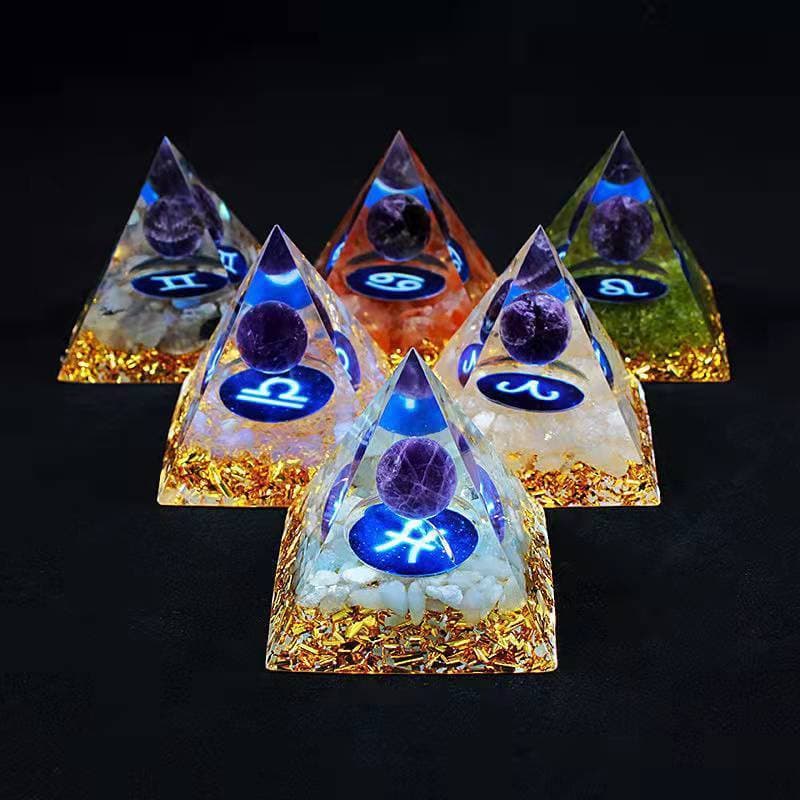 Enfeites de quarto de pirâmide de cascalho de cristal de pirâmide de doze constelações