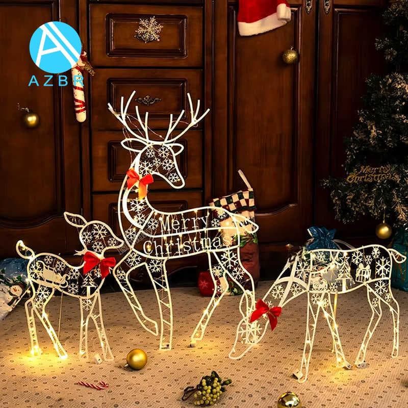 3 Pçs Artesanal Ferro ArtElk Cervos Decoração Do Jardim De Natal & Luz LED Brilhante Glitter Rena Casa Ao Ar Livre Quint