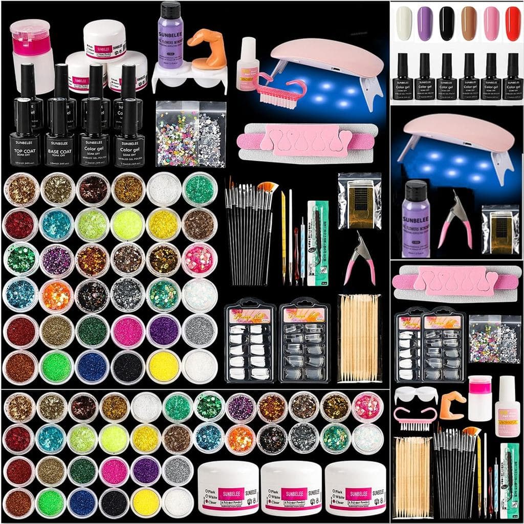 Kit de Unhas de Acrílico para Iniciantes com Tudo Incluído, com Kit Profissional de Esmalte em Gel com Luz UV, Kit de Pó