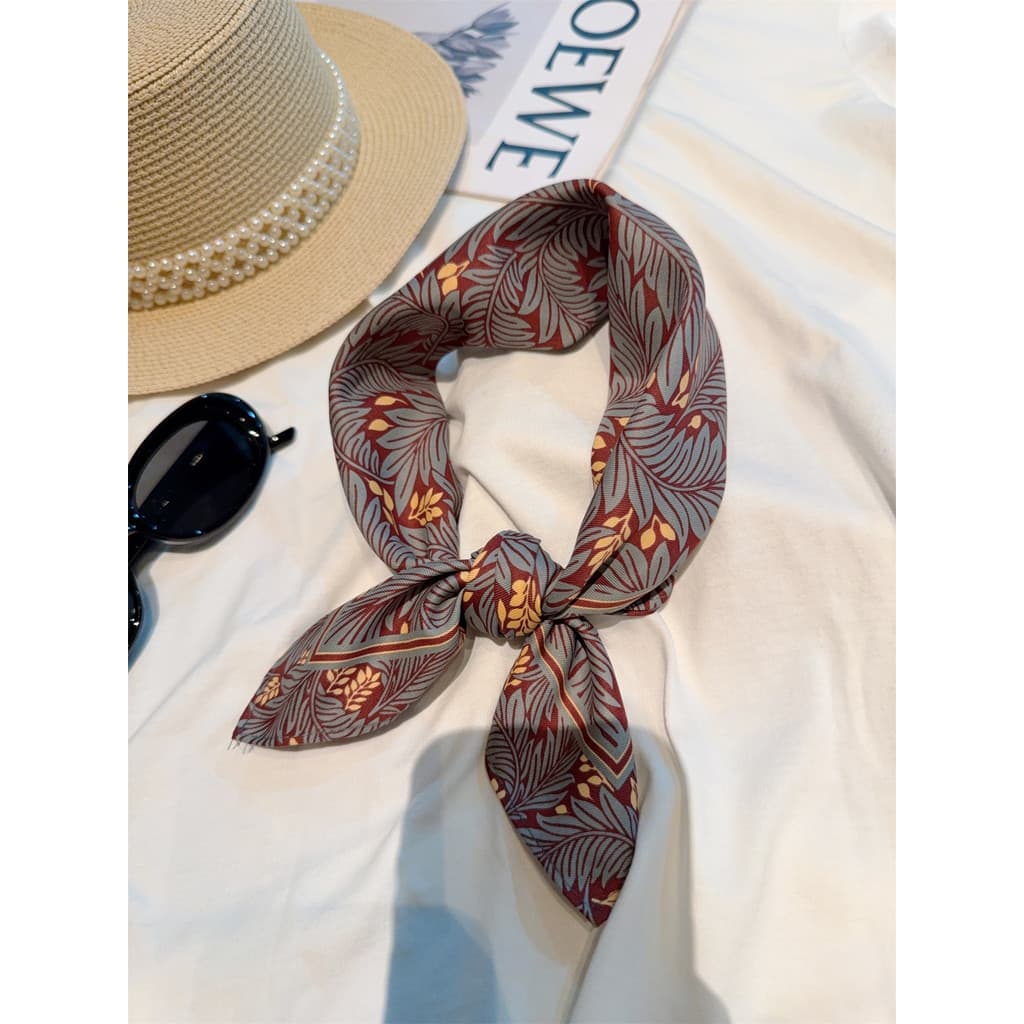 Vinho folhas vermelhas 53cm pequeno lenço quadrado feminino primavera outono local de trabalho Commuter Wear imitação de