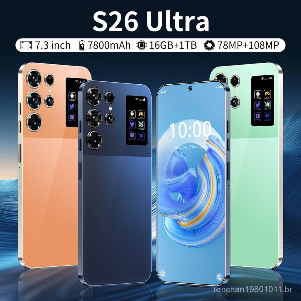 Telefone celular transfronteiriço s26 ultra, tela grande de alta definição de 7,3 polegadas, Android 12, caneta externa,