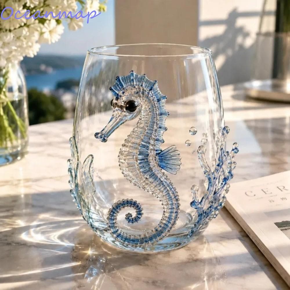 Caneca Animal Oceano OCEANMAP , Xícara De Chá De Vidro Engraçada De Peixe Polvo , Copo Em Relevo De Golfinho Tubarão