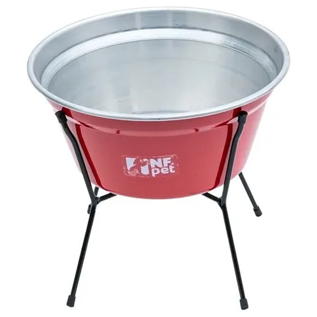 Comedouro Aramado Nf Pet Médio 2 5L Vermelho Inox Elevado Antiderrapante Portátil Cachorro Gato