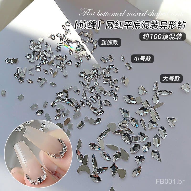 Mini decorações de unhas vermelhas, strass de alta qualidade com base plana, cor champanhe, formato irregular, prata-bra