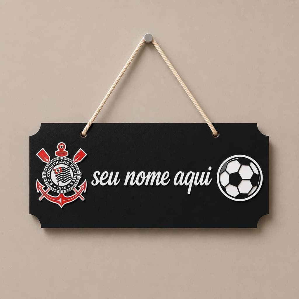 Placa Decorativa Tema Futebol Corinthians Personalizada com Nome