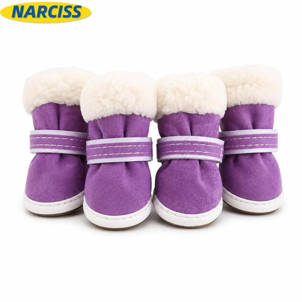 NARCISSUSPW 4 Peças De Sapatos Para Animais De Estimação , De Pelúcia Engrossados Cães De Inverno , Calçados Quentes De