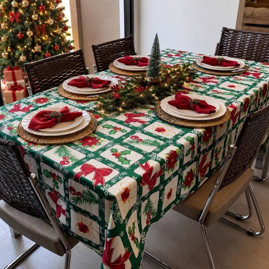 Toalha de Mesa Natalina Retangular 4 a 10 Lugares Decoração de Natal
