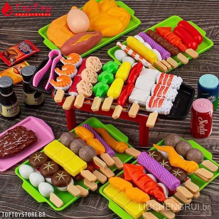 Conjunto de Brinquedos de Churrasco para Crianças com 110 Peças, Simulação de Cozinha, Presente Educativo para Crianças