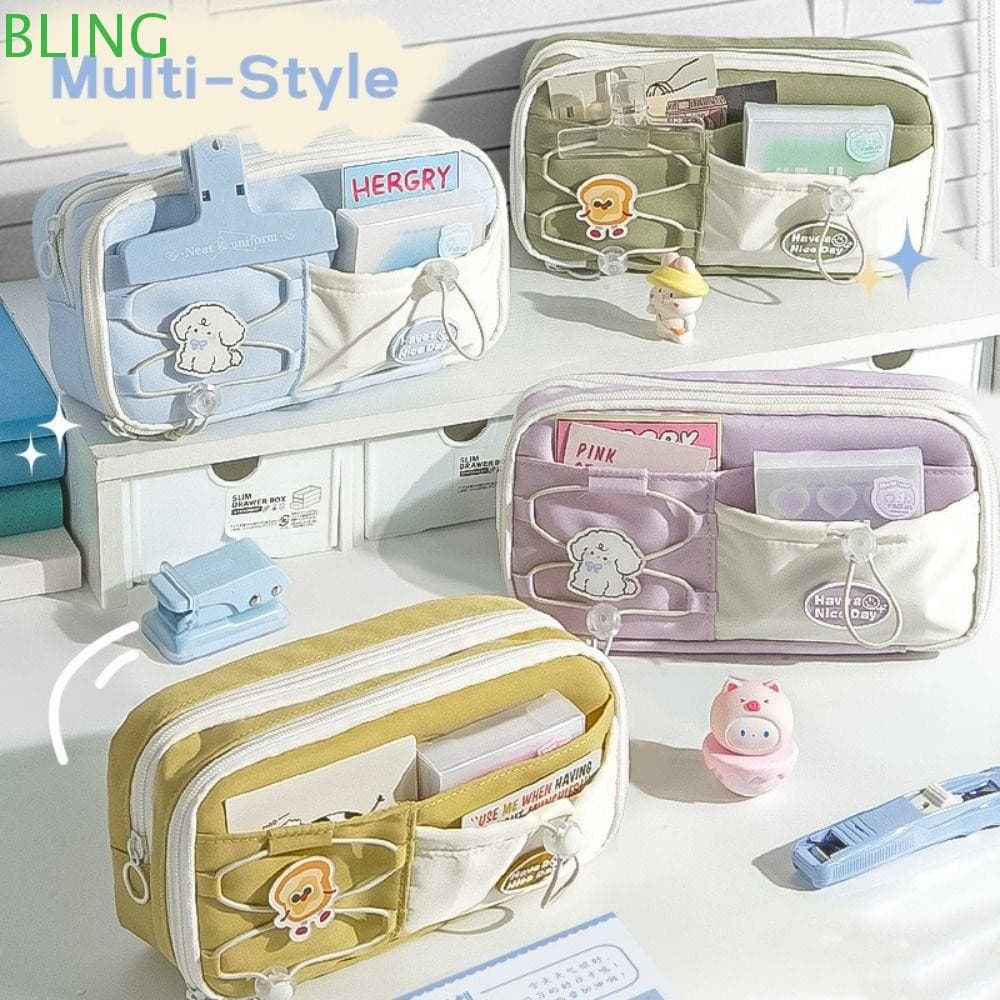 Bolsa Para Caneta BLING , Lápis Com Design De Cordão À Prova De Sujeira , De Papelaria Multicamadas De Grande Capacidade