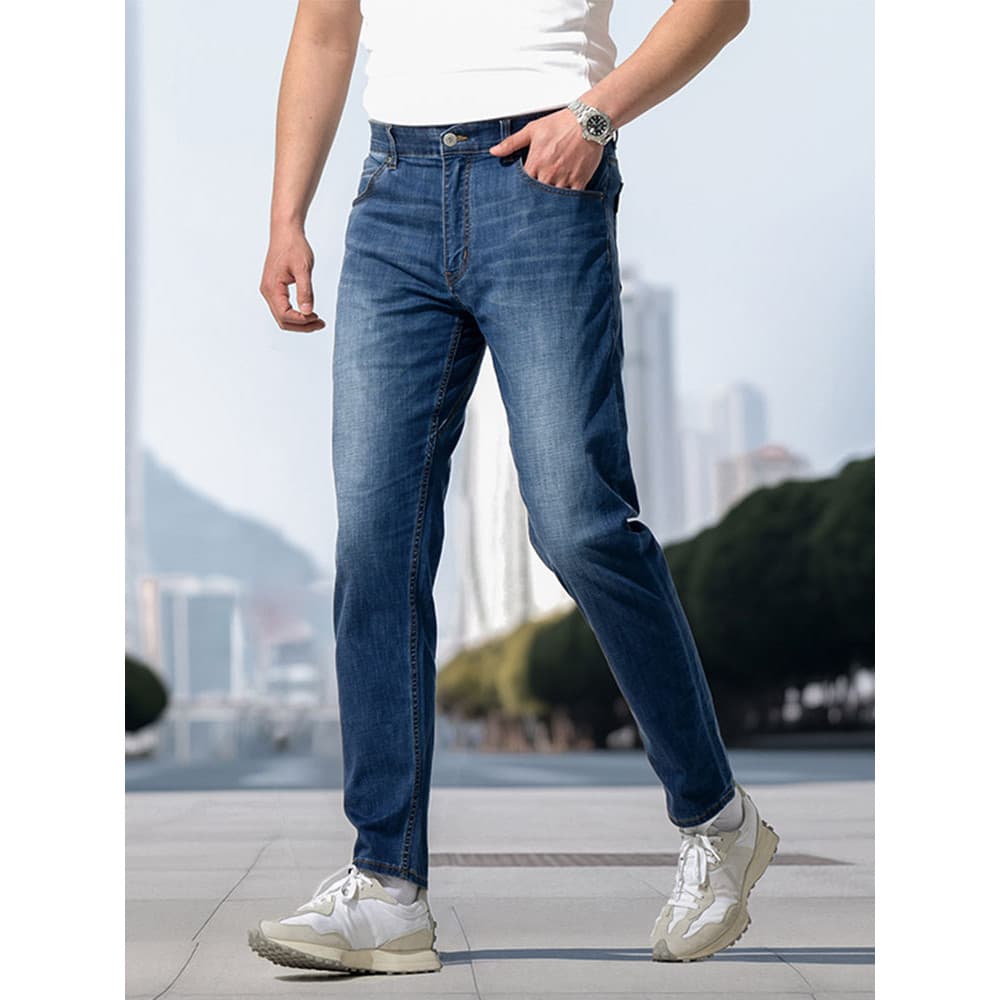 Dragão dente escondido gelo Lan leve cônico Jeans confortável Casual All-Match primavera verão calças Jeans