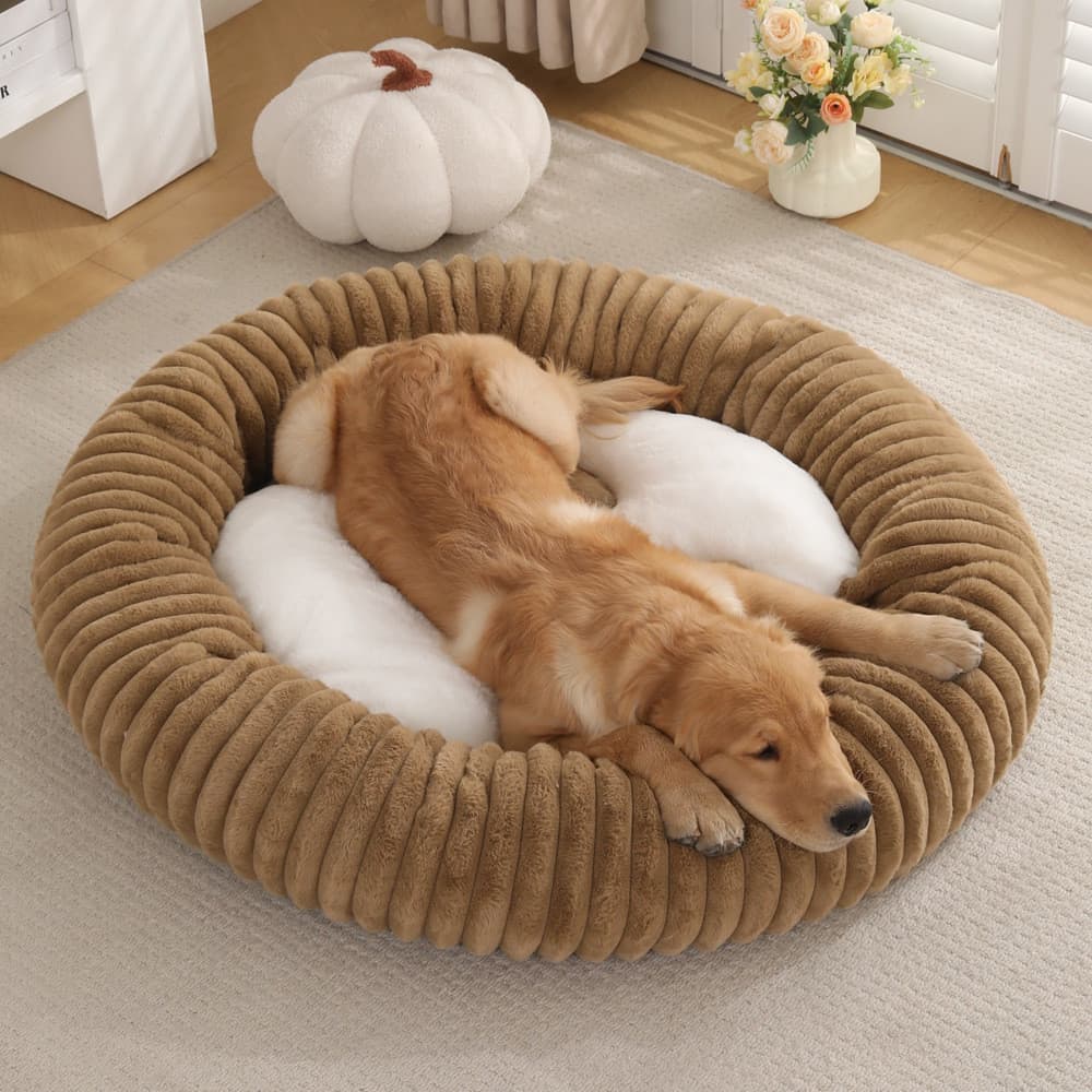 2025 novo estilo canil cama de gato cão pelúcia redonda cama para animais de estimação cama de cachorro inverno quente c