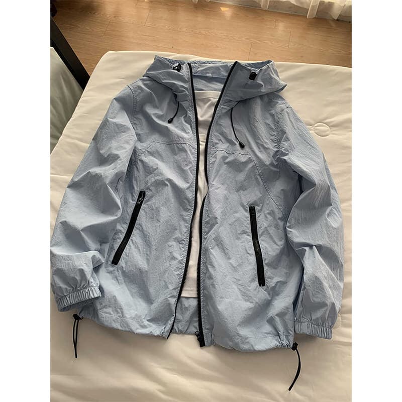 UPF50 + Moonlight Azul Com Capuz Protetor Solar Roupas Homens Mulheres Estilo Fino Jaqueta Impermeável de Secagem Rápida