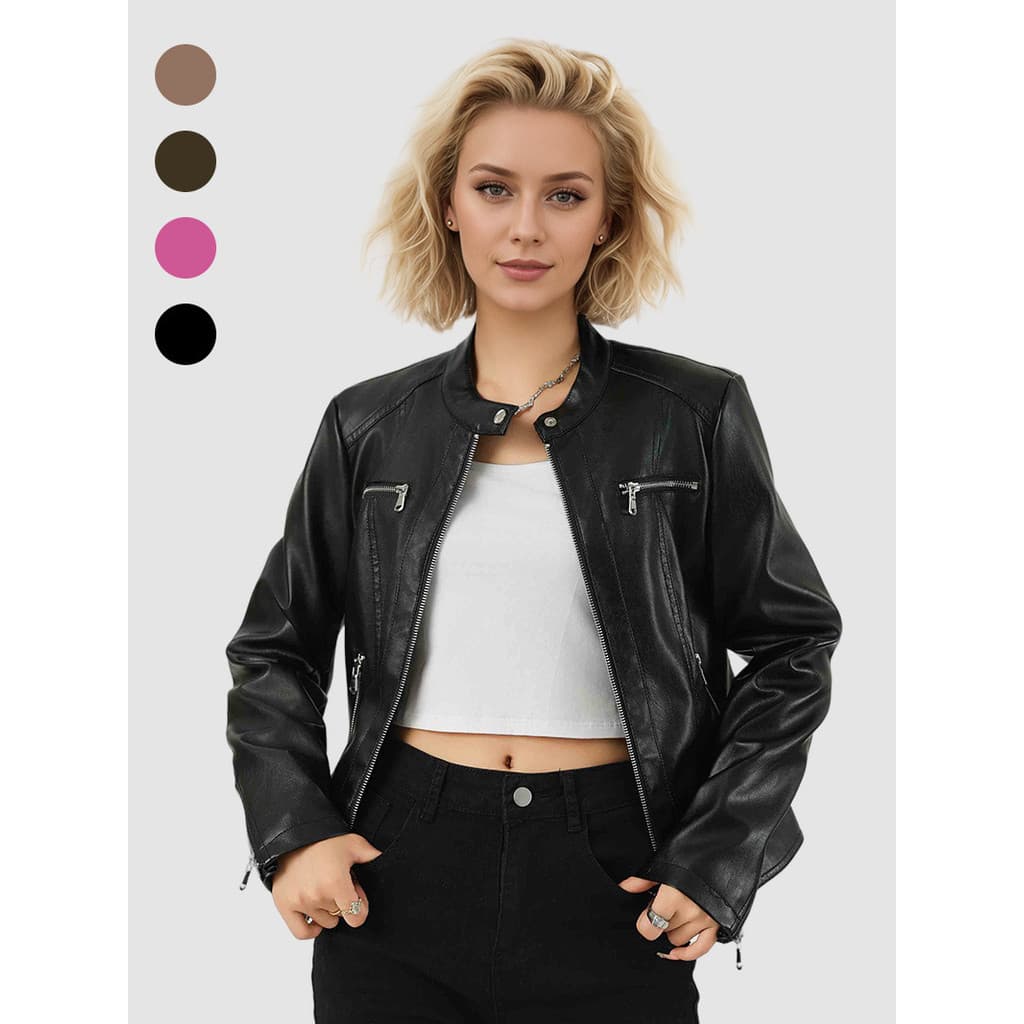 [Venda quente] Jaqueta fixa Jaqueta de couro para motocicleta Jaqueta de couro feminina Jaqueta feminina Slim-fit [Envio