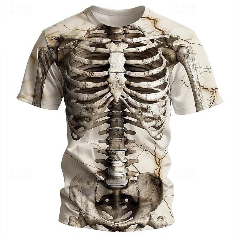 Halloween Masculino 3D Esqueleto Osso Impressão Completa Manga Curta Tripulação Pescoço Camiseta Festa De Férias Casual