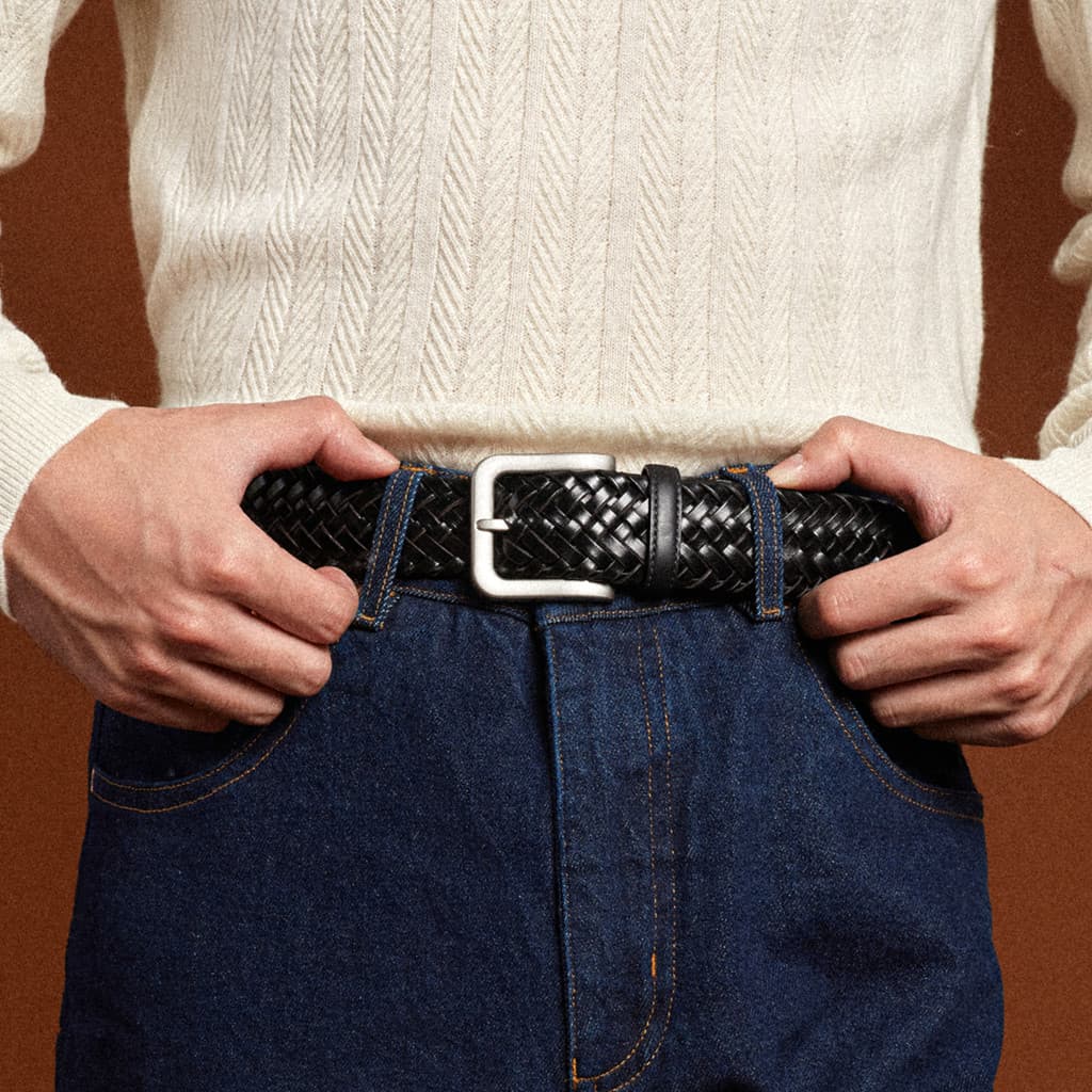 ThomWills Cinto masculino de couro genuíno com fivela de pino, roupa Formal de negócios, tecido à mão, cinto Casual esti