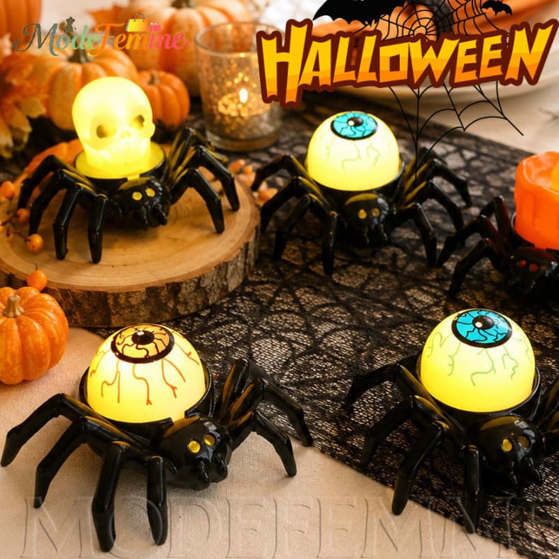 [À Venda] [Decoração De Halloween] Luz Noturna De Aranha LED-Lâmpada Ambiente-Adereços De Casa Assombrada Assustadora-Ve