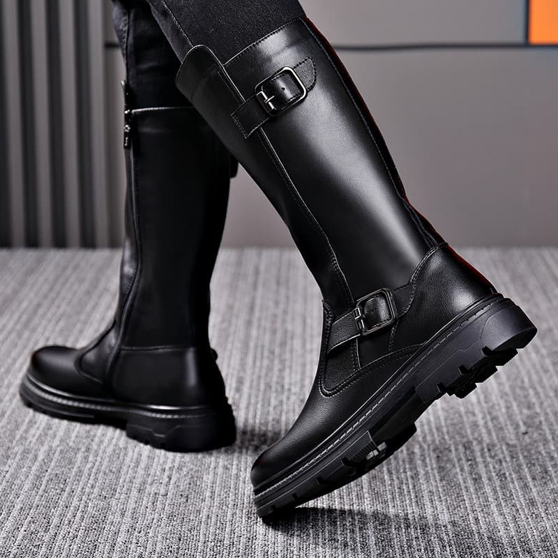 W Botas de cano alto de inverno na moda Super longas masculinas com zíper lateral botas de equitação masculinas forro de