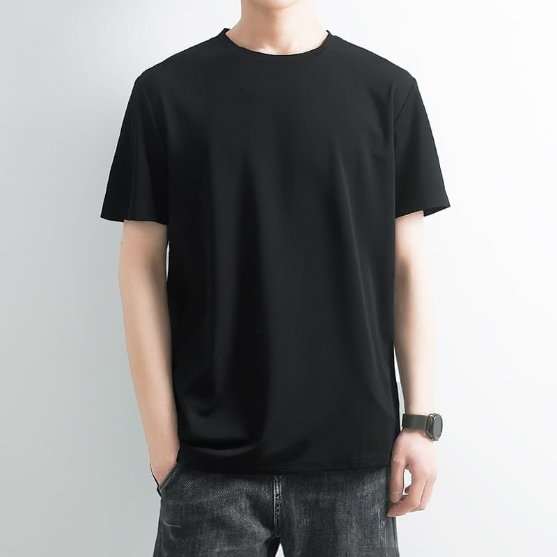 Camiseta masculina de manga curta de verão seda gelo suave preto branco cor sólida Casual All-Match camisa de fundo de s
