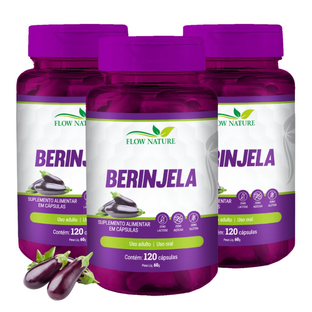 Berinjela 120 Cápsulas de 500mg - Flow Nature - Kits Com 1, 2 e 3 Potes - Flow Nature