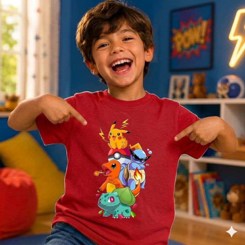 Camiseta Infantil Pokémon  desenho 100%Algodao menino juvenil crianças 2 ao 14